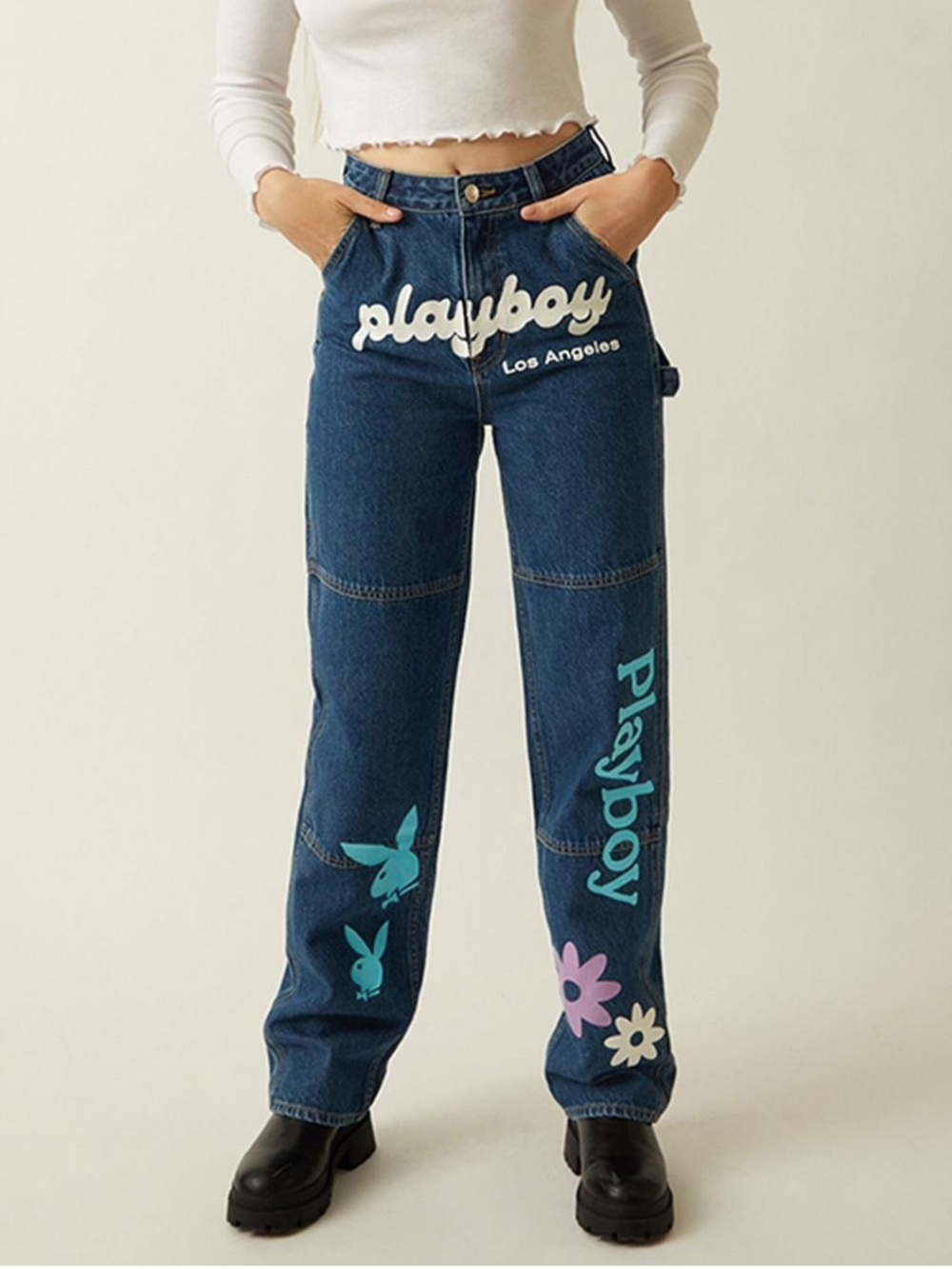 Pacsun x Playboy Carpenter Jeans Size 25 Y2K Wide Leg Graphic Denim Bunny Logo